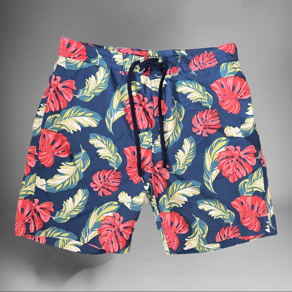 Brooks Brothers Red Fleece Board Shorts Swim Trunks Floral Hawaiian Men Size 36